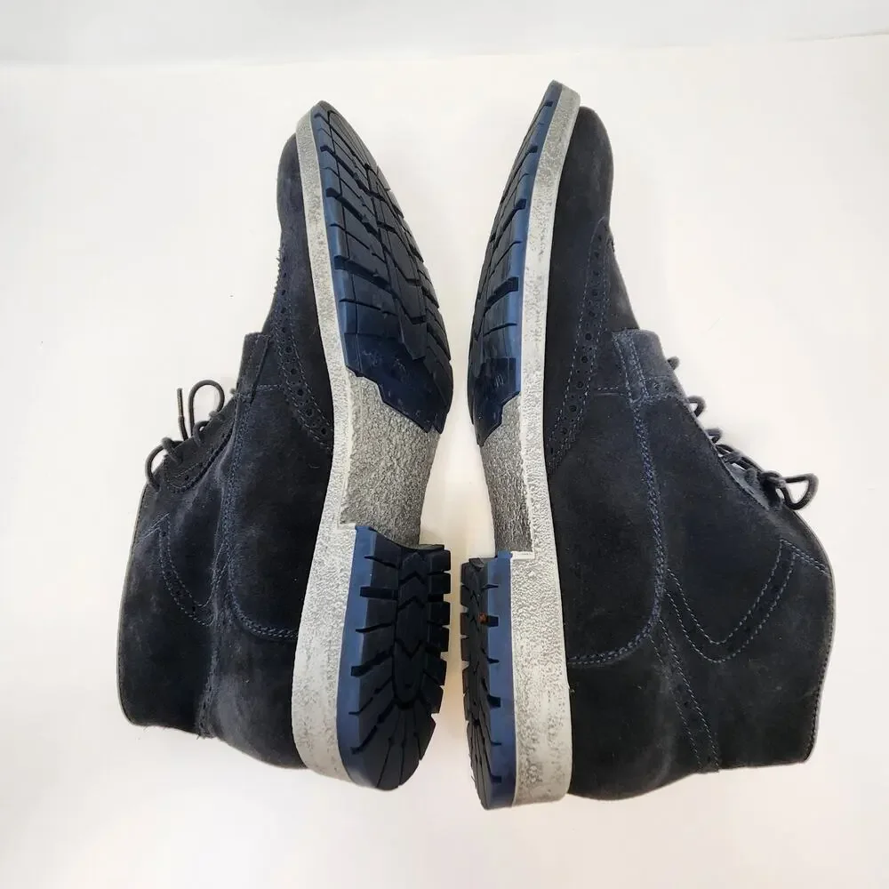 Navy Blue Suede Oxford Brogue Ankle Boots Men Size 45 US 11.5 Lace Up Italian
